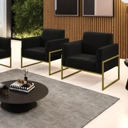 Kit 2 Poltronas Base Industrial Alta Dourado Marisa Suede Preto