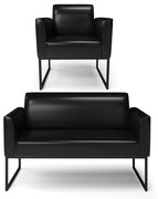 Sofá Namoradeira com Poltrona Base Industrial Preto Marisa Corano - Preto