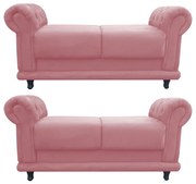 Kit 02 Recamier Barcelona Namoradeira Calçadeira Suede M11 - D'Rossi - Rose
