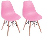 Conjunto 2 Cadeiras Eiffel com Base em Madeira – Rosa