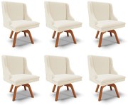 Kit 6 Cadeiras Decorativas Sala de Jantar Base Giratória de Madeira Firenze Linho Bege/Natural G19 - Gran Belo