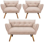 Kit 1 Namoradeira 2 Lugares E 2 Poltronas Anitta Suede Pés Palito Castanho D03 - D'Rossi - Bege