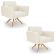Kit 2 Poltronas Giratória Viena Gomada Veludo Base de Madeira MA30 D03 - D'Rossi - Bege