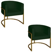 Poltrona Base Industrial Dourado Kit 2 Lety Veludo - Verde