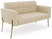 Sofá Namoradeira 2 Lugares Pé de Ferro Dourado Elisa Suede D03 - D'Rossi - Bege