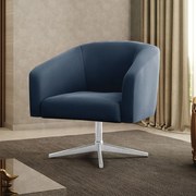 Poltrona Decorativa Giratória Cromada Stella Suede D03 - D'Rossi - Azul Marinho