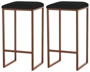 Kit 2 Banqueta Decorativa Billie Base Bronze Veludo Preto G41 - Gran Belo