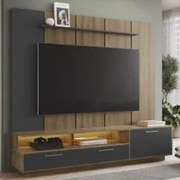 Estante Painel TV 75 Pol com LED 200cm Dolphin Mel/Grafite A05 - Mpoze