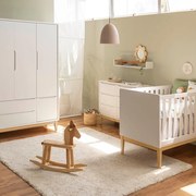 Kit Quarto Theo com Pés Square Natural - Berço Mini Cama + Cômoda 6 Gavetas + Guarda-Roupa 3 Portas - Branco