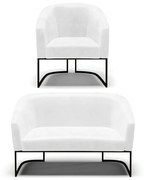 Sofá Namoradeira e Poltrona Base Industrial Preto Stella Sintético PU D03 - D'Rossi - Branco