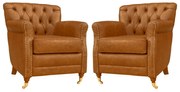 Kit 02 Poltronas Decorativas Sala de Estar Níger Pés Príncipe Couro Mel G58 - Gran Belo