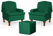 Conjunto 2 Poltrona Vovó Lucy + Puff Ana Suede Verde Bandeira