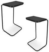 Kit 02 Mesas Lateral Tampo Multiuso Para Sofá Base Preto J01 - D'Rossi - Preto