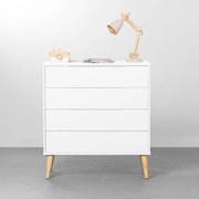 Cômoda Elfe 4 Gavetas com Pés Retrô Natural – Branco Fosco