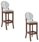 Kit 2 Banquetas Alta Madeira Maciça Teseu Linho Off White/Imbuia G42 - Gran Belo