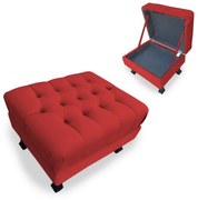 Puff Baú Decorativo Luis XV  Capitonê 60x50cm Suede Vermelho - Sheep Estofados - Vermelho