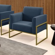 Poltrona Base Industrial Alta Dourado Marisa Suede - Azul Marinho
