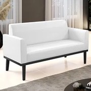 Sofá Namoradeira Base Madeira Preto Maressa Sintético PU Branco - Ibiz