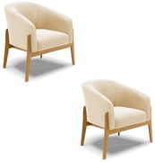 Poltrona Decorativa Base de Madeira kit 2 Stella Suede D03 - D'Rossi - Bege