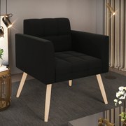 Poltrona Elisa Suede Pés Palito Natural D03 - D'Rossi - Preto