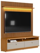 Painel para TV até 75 Polegadas Ripado Betina com Rack Bancada Nature e Off White 180x198 cm L04 - D'Rossi