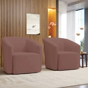 Poltrona Decorativa Base Giratória Kit 2 Stella Max Veludo D03 - D'Rossi - Rose