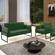 Sofá Namoradeira com Poltrona Base Industrial Alta Preto Marisa Suede - Verde