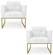 Kit 2 Poltronas Elisa Corano Base Metálica Industrial Dourado D03 - D'Rossi - Branco
