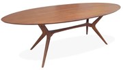 Mesa de Jantar Pé Palito Tampo Oval Laminado Base Madeira Maciça Eucalipto Design Retrô