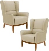 Kit 2 Poltronas Decorativas Base Manu Madeira Milena C-129 Linho Bege