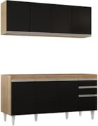 Armário Aéreo Nevada e Balcão Para Pia 160cm Arkansas Castanho/Preto -