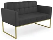 Sofá Namoradeira Base Industrial Dourado Ana Sintético Preto - Ibiza
