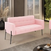 Sofá Namoradeira 2 Lugares Pé de Ferro Preto Elisa Suede D03 - D'Rossi - Rosa Bebê