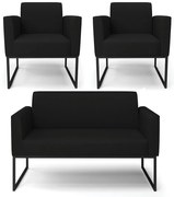 Sofá Namoradeira com 2 Poltronas Base Industrial Preto Marisa Linho - A79 Preto