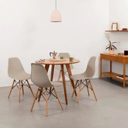 Conjunto Mesa de Jantar Square Laminada Redonda Natural - 88cm + 4 Cadeiras Eiffel - Bege Acinzentado