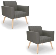 Kit 2 Poltronas Viena Gomada Suede Pés Palito Natural D03 - D'Rossi - Grafite