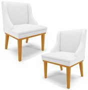 Kit 2 Cadeiras Decorativas Sala de Jantar Base Fixa de Madeira Firenze PU Branco Fosco/Castanho G19 - Gran Belo