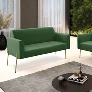 Sofá Namoradeira 2 Lugares Pé de Ferro Dourado Marisa Suede - Verde