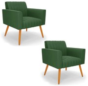 Kit 2 Poltronas Viena Gomada Suede Pés Palito Castanho D03 - D'Rossi - Verde