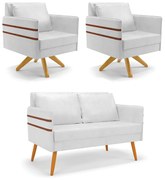Kit 01 Namoradeira 02 Lugares e 02 Poltronas Mari Corano Base de Madeira MA30 D03 - D'Rossi - Branco