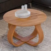 Mesa de Centro Redonda Baixa Pé de Madeira Samba Cinamomo E05 - Mpozen