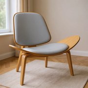 Poltrona Decorativa Base de Madeira Shell Sintético P01 - D'Rossi - Cinza