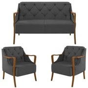 Kit Namoradeira 135cm e 2 Poltronas Decorativas Capitonê Lapa Z32 Linh
