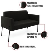 Sofá Namoradeira e 2 Poltronas Pé de Ferro Preto Marisa Suede - Preto