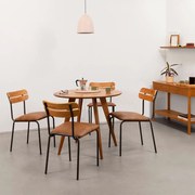 Conjunto Mesa de Jantar Square Laminada Redonda Natural - 88cm + 4 Cadeiras Ribs - Caramelo