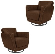 Kit 2 Poltronas Decorativas Valentina Sala de Estar Giratória Couro Marrom Tabaco Manchado G40 - Gran Belo