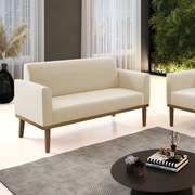 Sofá Namoradeira Base de Madeira Fixa Castanho Marisa Suede - Bege