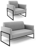 Sofá Namoradeira com Poltrona Base Industrial Alta Preto Marisa Suede D03 - D'Rossi - Cinza