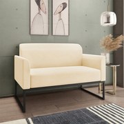 Poltrona Namoradeira Decorativa Isabella Base Industrial Suede Bege/Preto G19 - Gran Belo