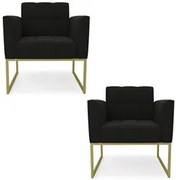 Poltrona Base Industrial Dourado Kit 2 Ana Suede Preto - Ibiza